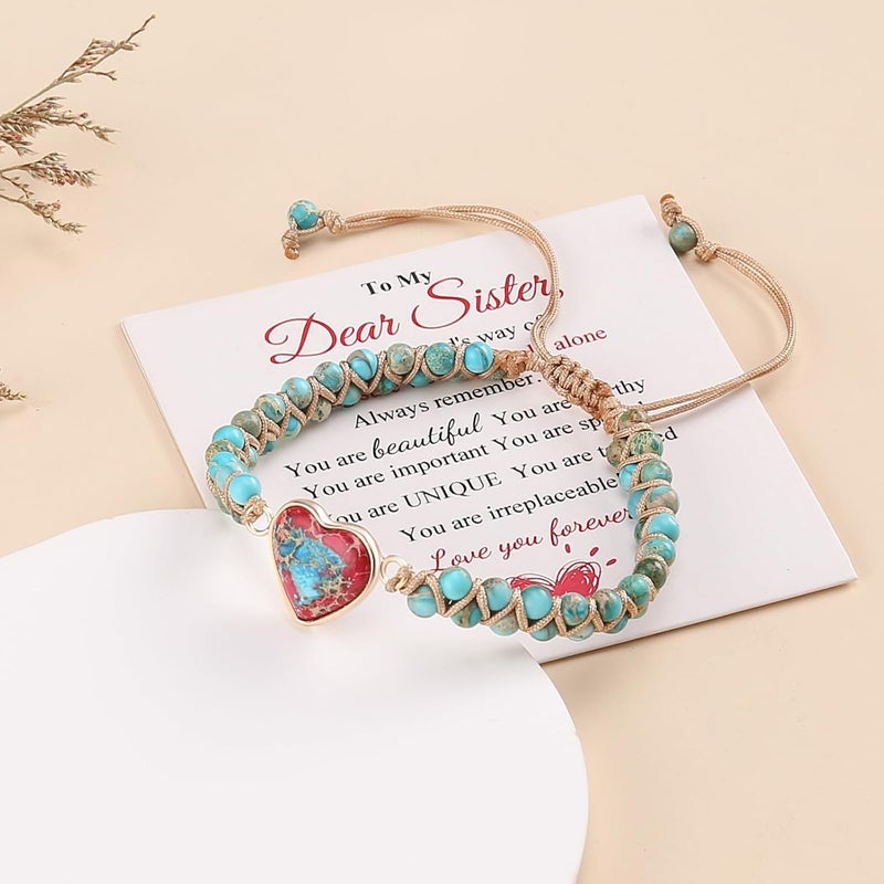 BABORI Jasper Heart Bracelet Adjustable Imperial Stone Beaded Braided Handmade Bracelet for Women Birthday Anniversary Mothers Day Christmas Graduation Jewelry Gifts for Her Mother Daughter - Image 5